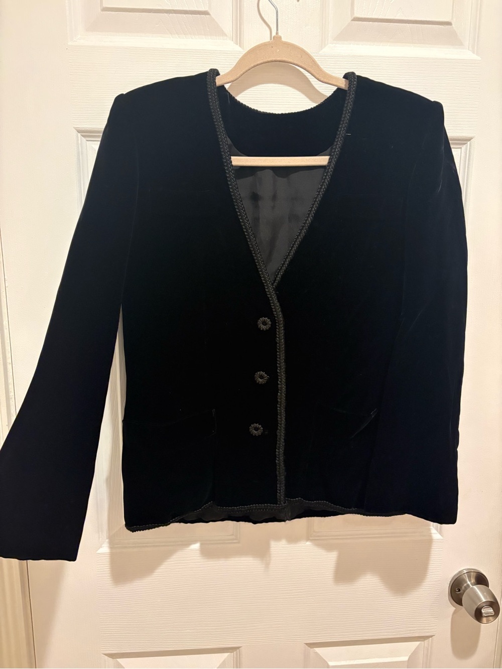 Vintage Black Velvet Blazer Jacket with Braided Trim